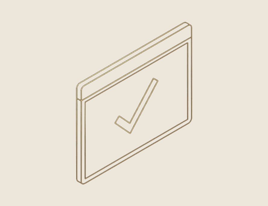 Illustration of a simple browser window with a checkmark, representing software that runs with nothing to install