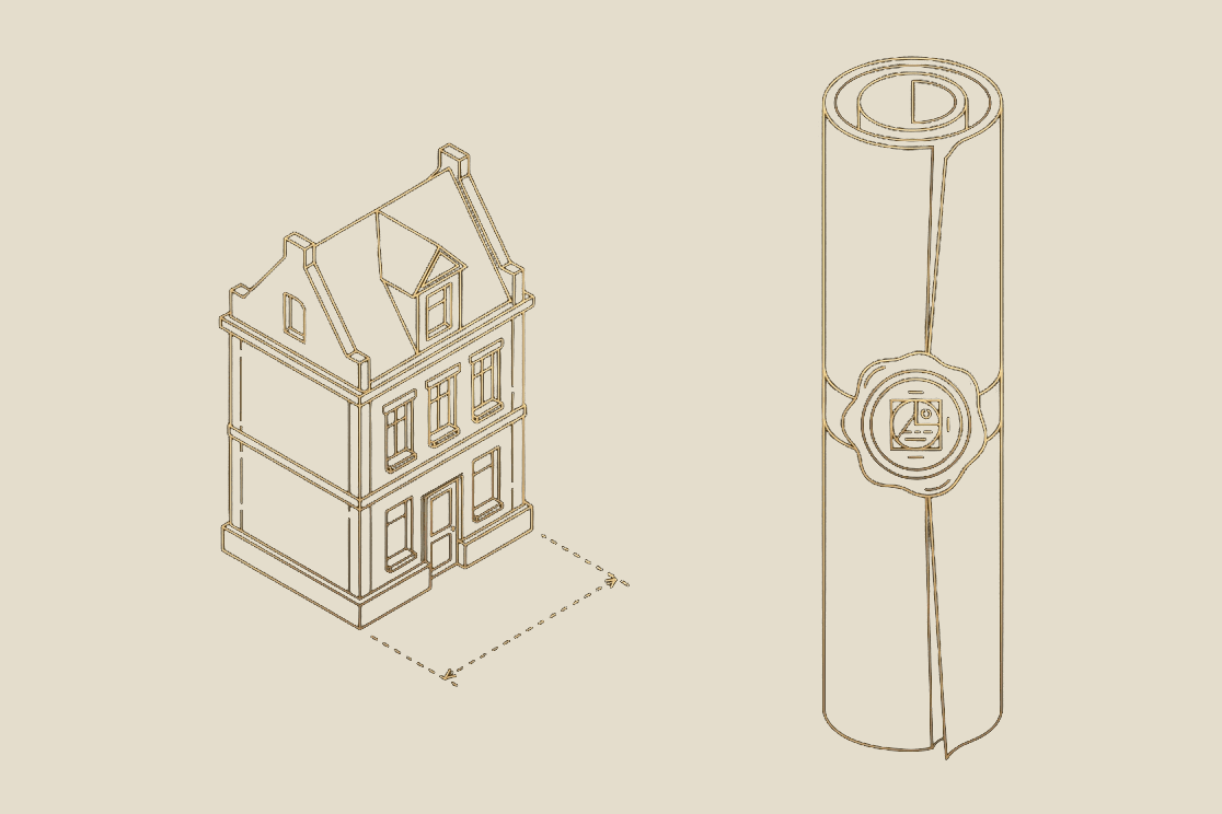 Illustration of a completed building alongside a sealed ledger, representing the two legacies a project leaves behind