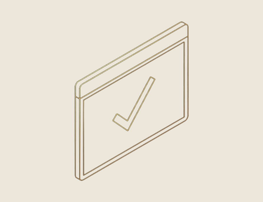 Illustration of a simple browser window with a checkmark, representing software that runs with nothing to install
