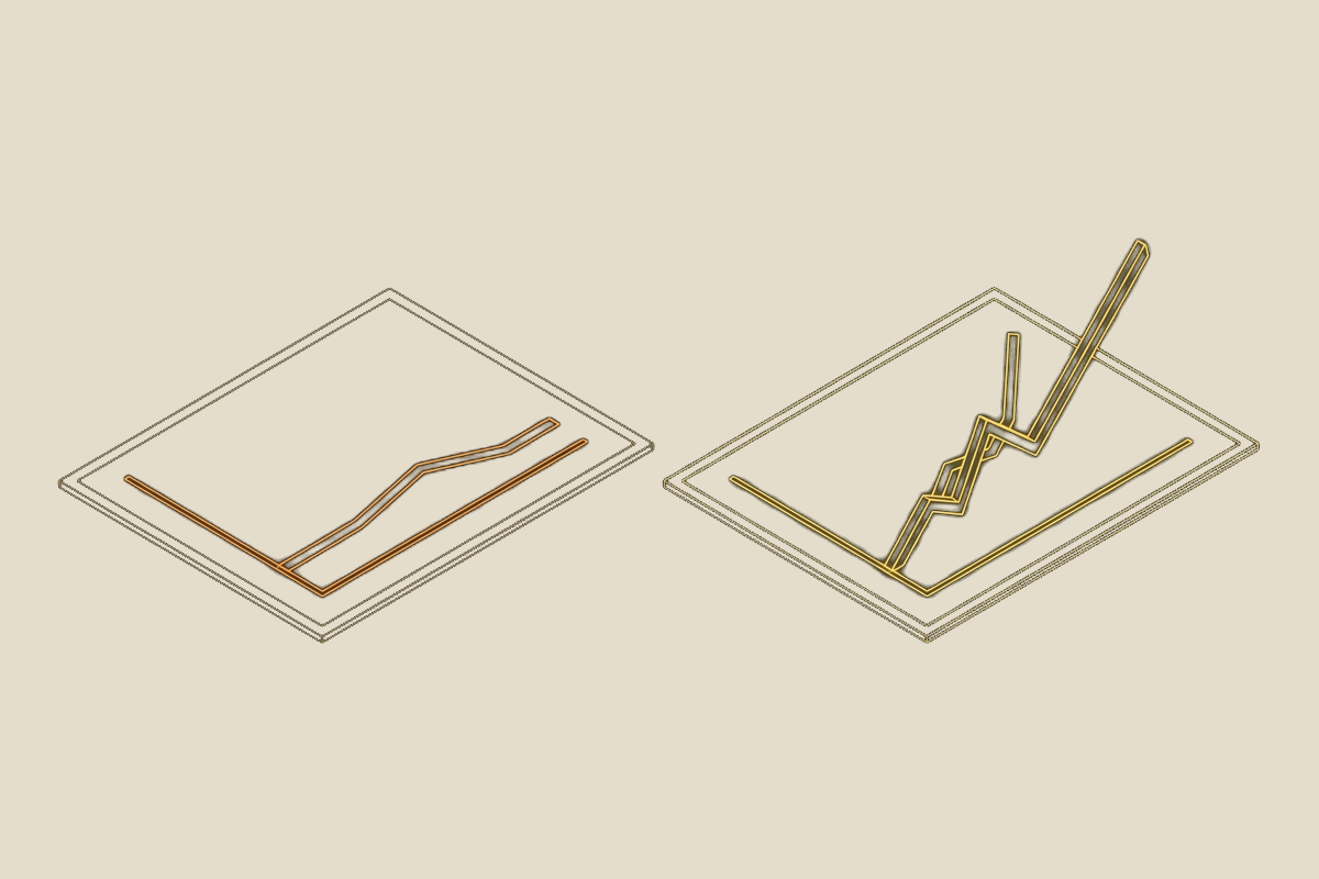 Illustration of a stalled productivity chart above a construction site, in the site's blueprint style