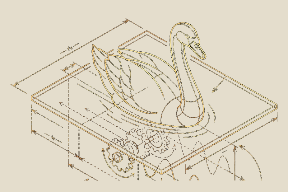 Illustration of a swan gliding on water, representing the contract administrator's unseen effort, in the site's blueprint style
