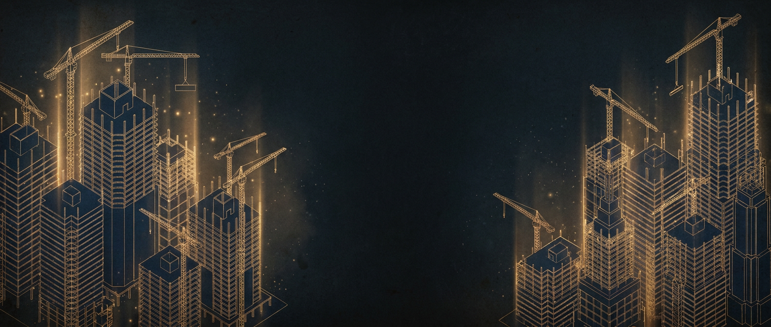 Illustration representing commercial, civil and residential construction sites, in the site's blueprint style